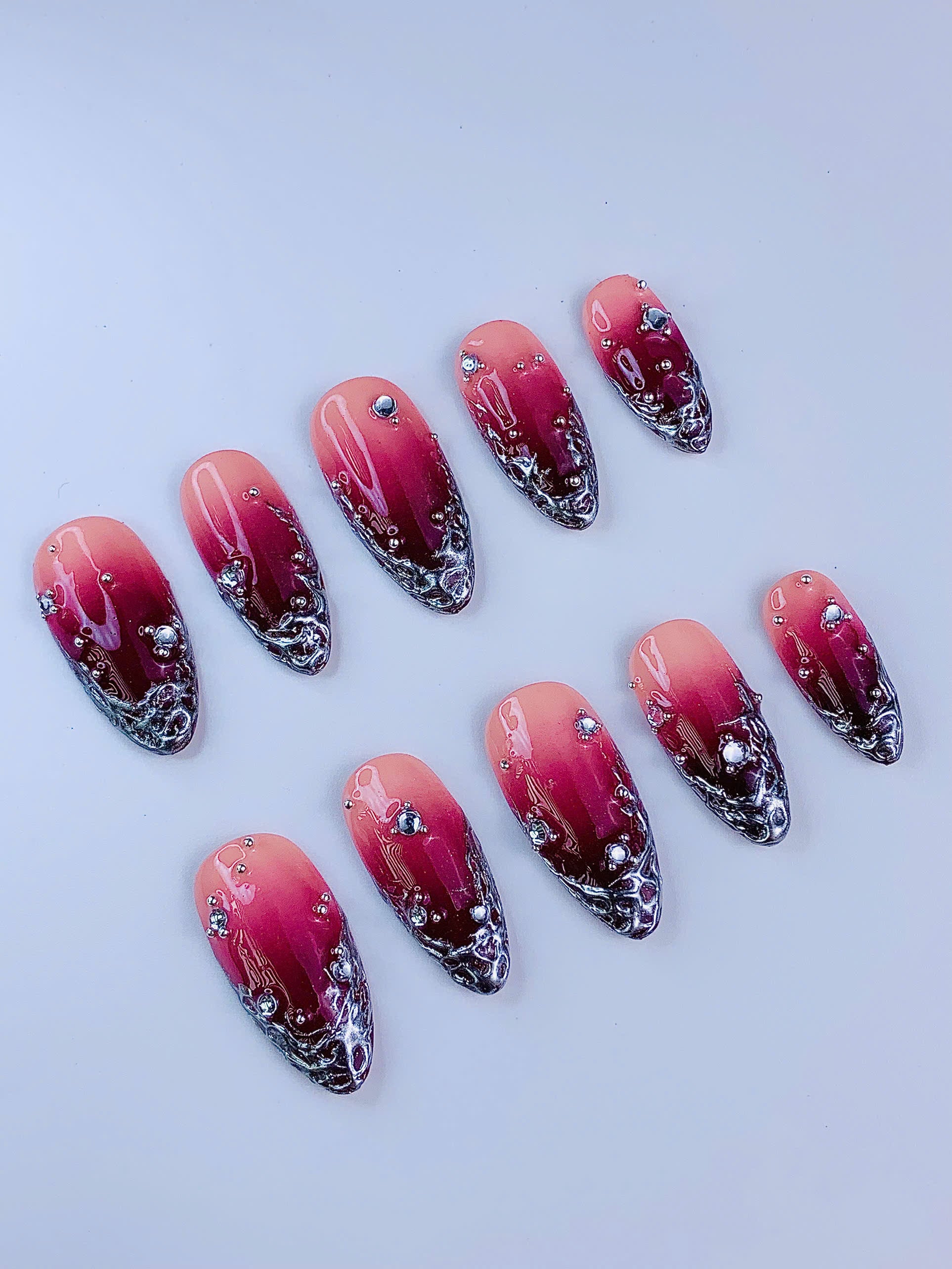 Pink Ombre Chrome Luxury Gradient Handmade Press On Nail Set