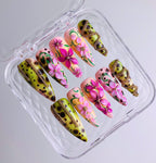 Hand Painted Tropical Floral Summer Luxury Almond Press On Nail Set