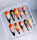 Luxury Tropical Sunset Floral Hand Painted Almond Press On Nail Set