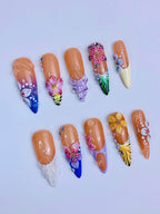 Tropical Floral Seashell Handmade Summer Press On Nail Set