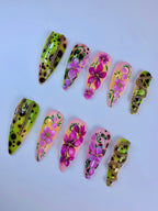 Tropical Orchid Leopard Handmade Floral Press On Nail Set