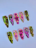 Tropical Orchid Leopard Handmade Floral Press On Nail Set