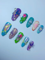 Fantasy Butterfly Floral Pearl Press On Nail Set Handmade Mermaid Dream Design