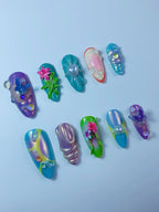 Fantasy Butterfly Floral Pearl Press On Nail Set Handmade Mermaid Dream Design