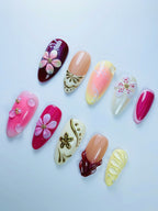 Tropical Floral Hibiscus Press On Nail Set Handmade Summer Art Design