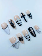 Gothic Cross Monochrome Press On Nail Set Handmade Alternative Art Design