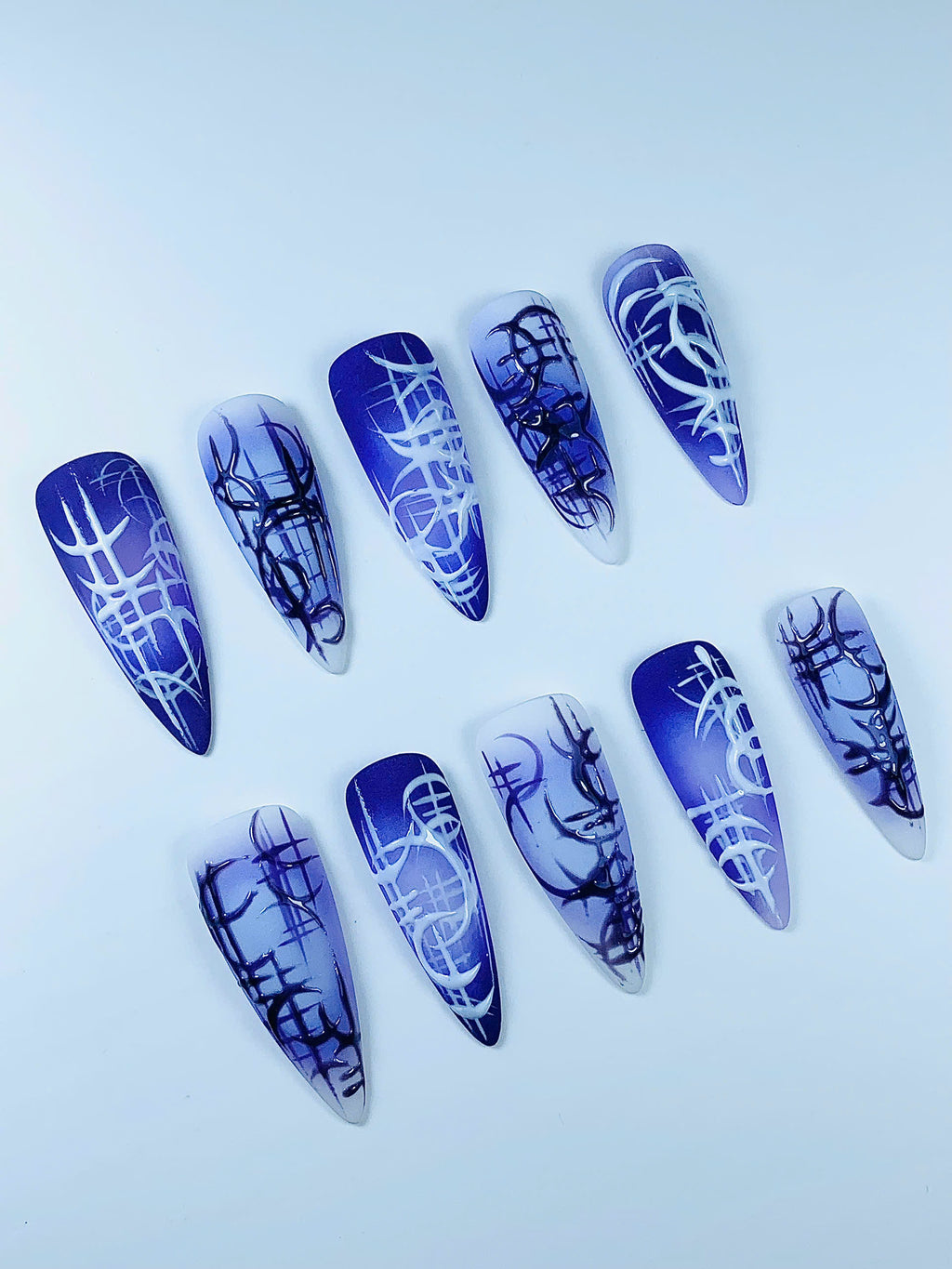 Abstract Purple Graffiti Press On Nail Set Handmade Street Art Design