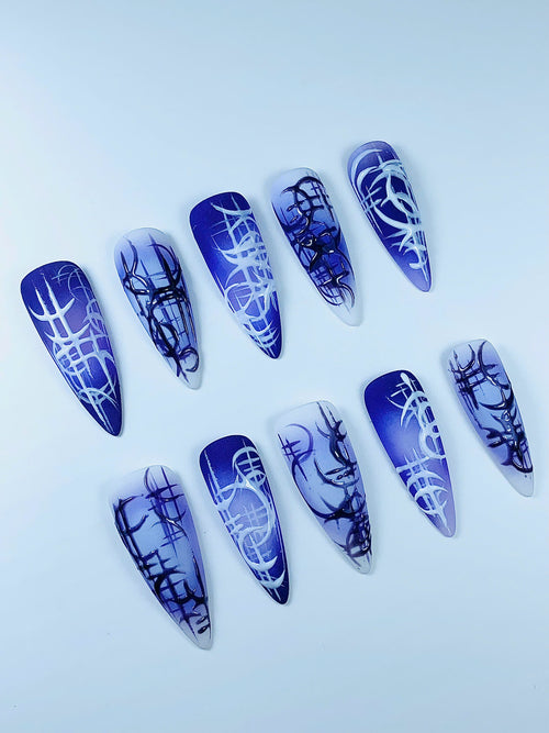 Abstract Purple Graffiti Press On Nail Set Handmade Street Art Design