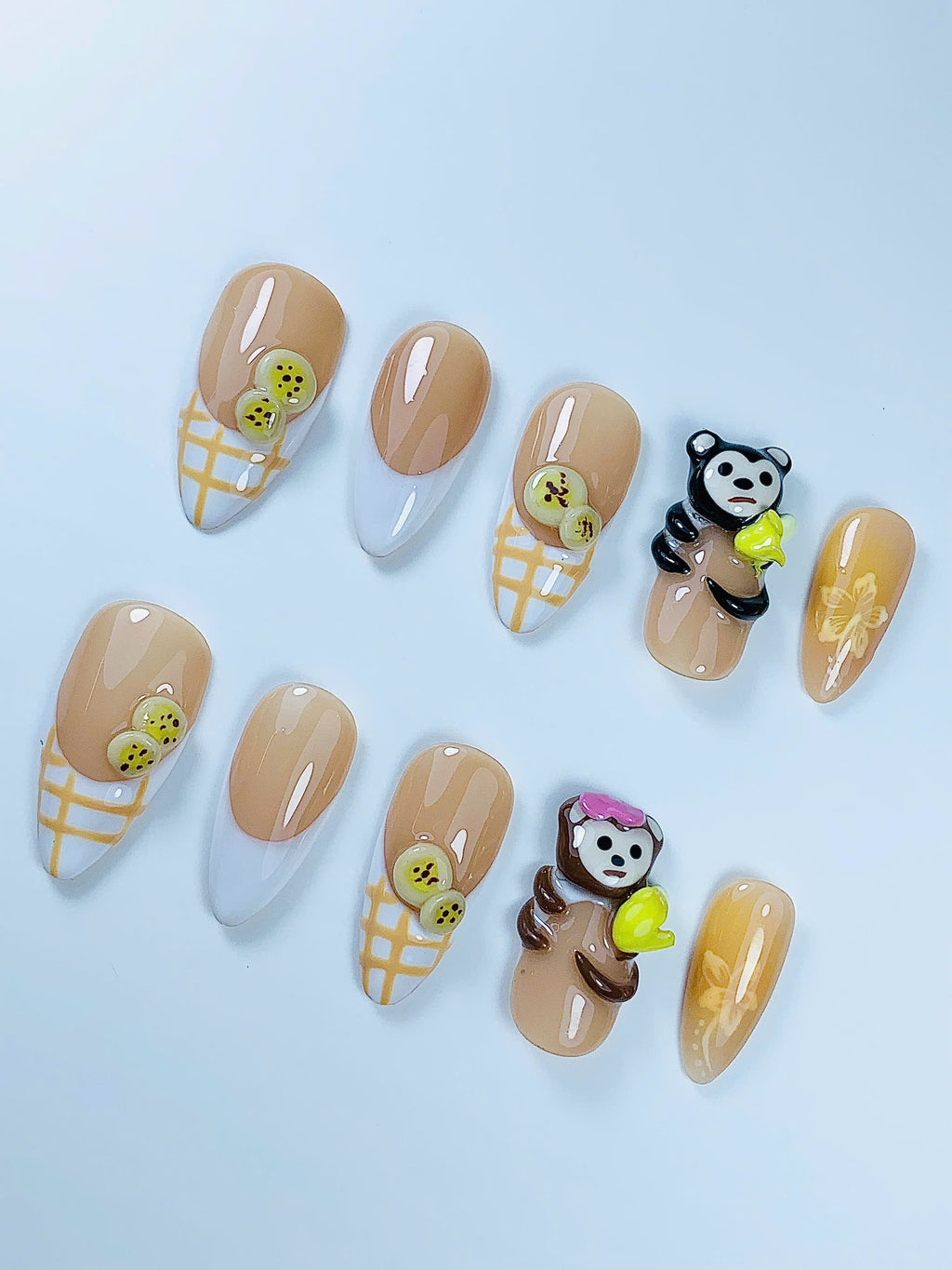 Cute Animal Fruit Press On Nail Set Handmade Kawaii Art Design