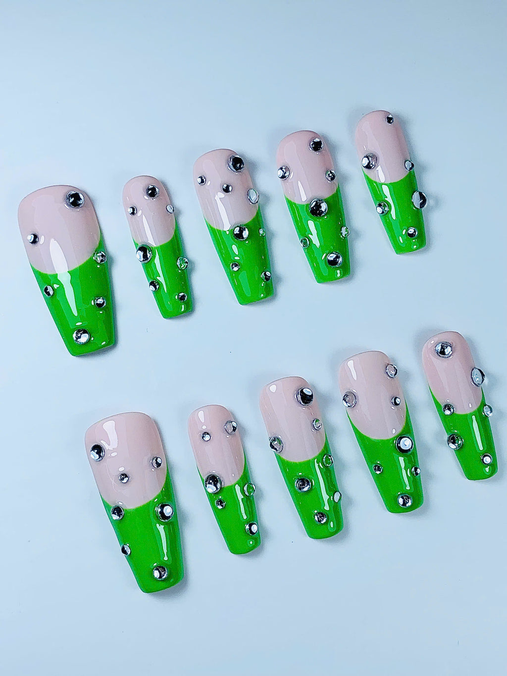 Neon Green Chrome Press On Nail Set Handmade Minimalist Modern Design