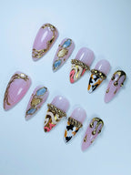 Luxury Marble Gold Press On Nail Set Handmade Abstract Art Design