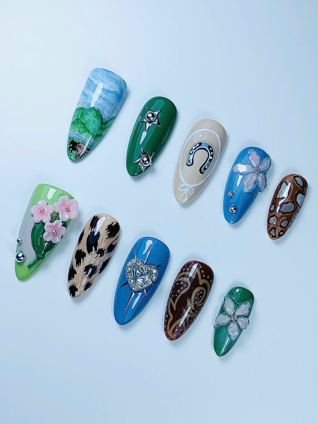 Countryside Floral Western Press On Nail Set Handmade Artistic Nature Design