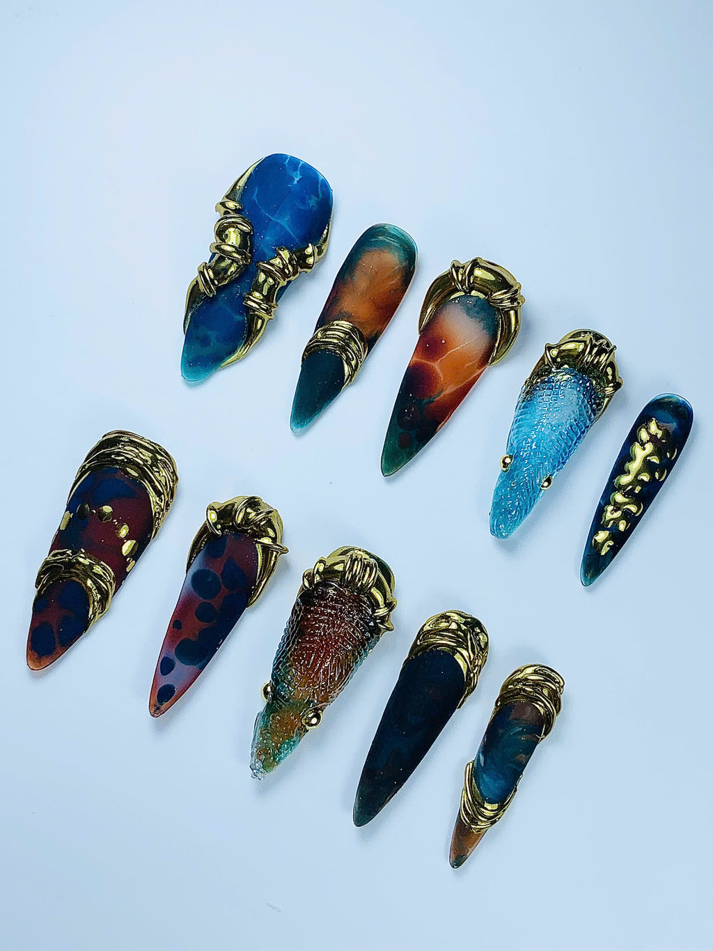 Fantasy Ocean Armor Press On Nail Set Handmade Sculptural Art Design