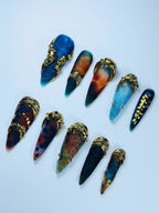 Fantasy Ocean Armor Press On Nail Set Handmade Sculptural Art Design