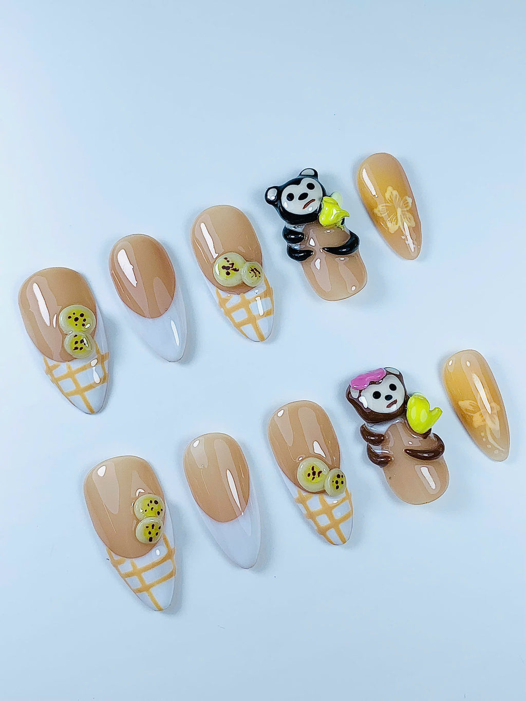 Cute Animal Fruit Press On Nail Set Handmade Kawaii Art Design