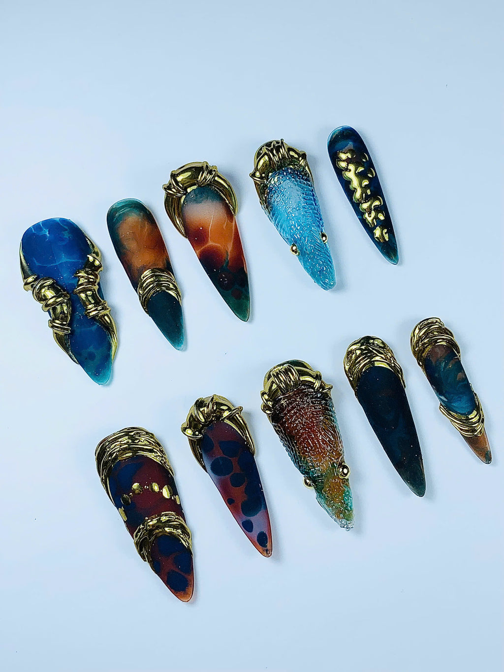 Fantasy Ocean Armor Press On Nail Set Handmade Sculptural Art Design