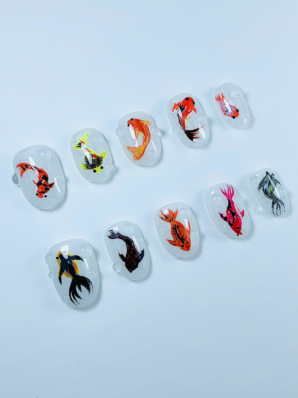 Hand Painted Koi Fish Press On Nail Set Handmade Aquarium Art