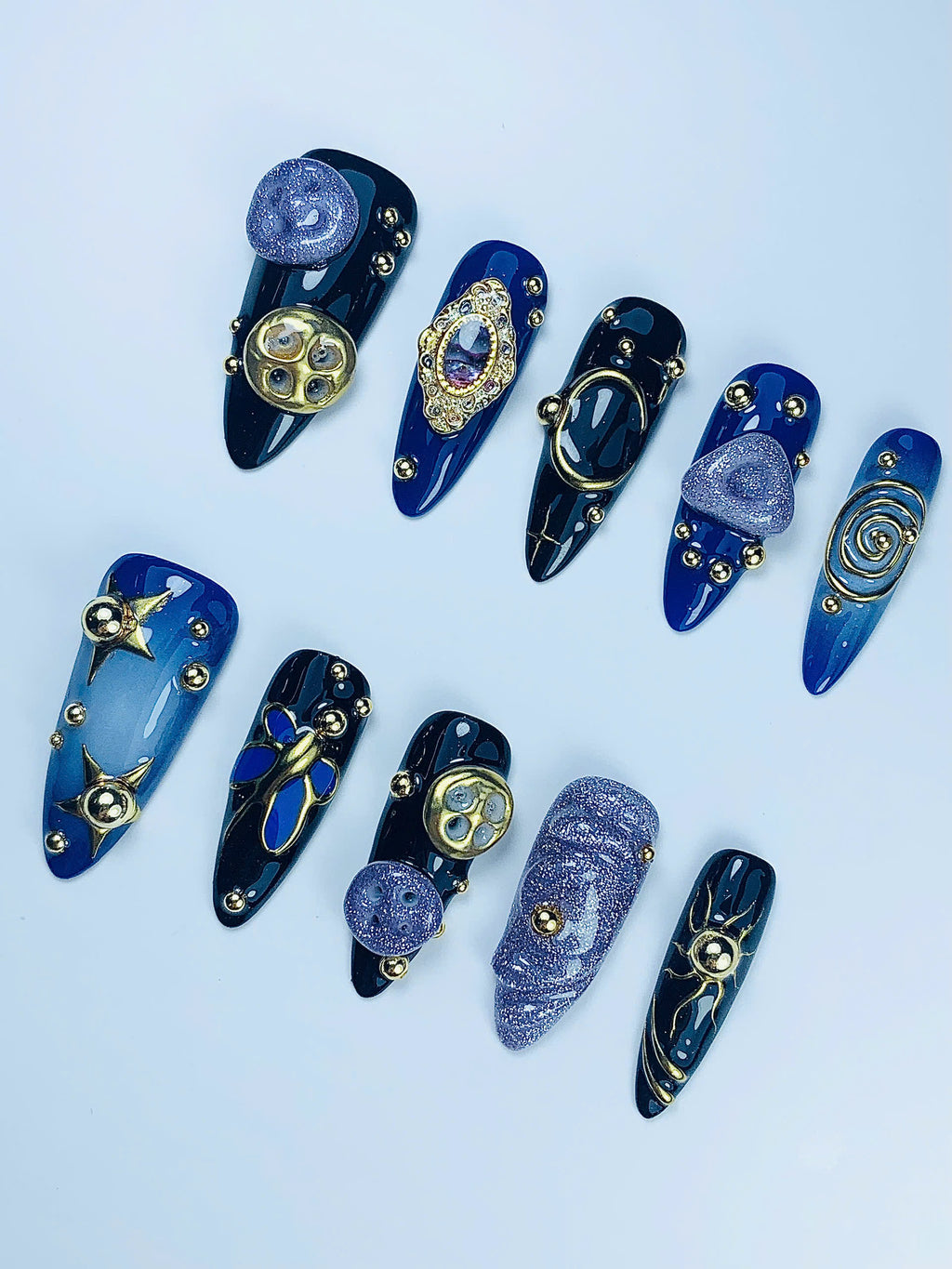Galaxy Celestial Press On Nail Set Handmade Luxury Cosmic Jewelry Design