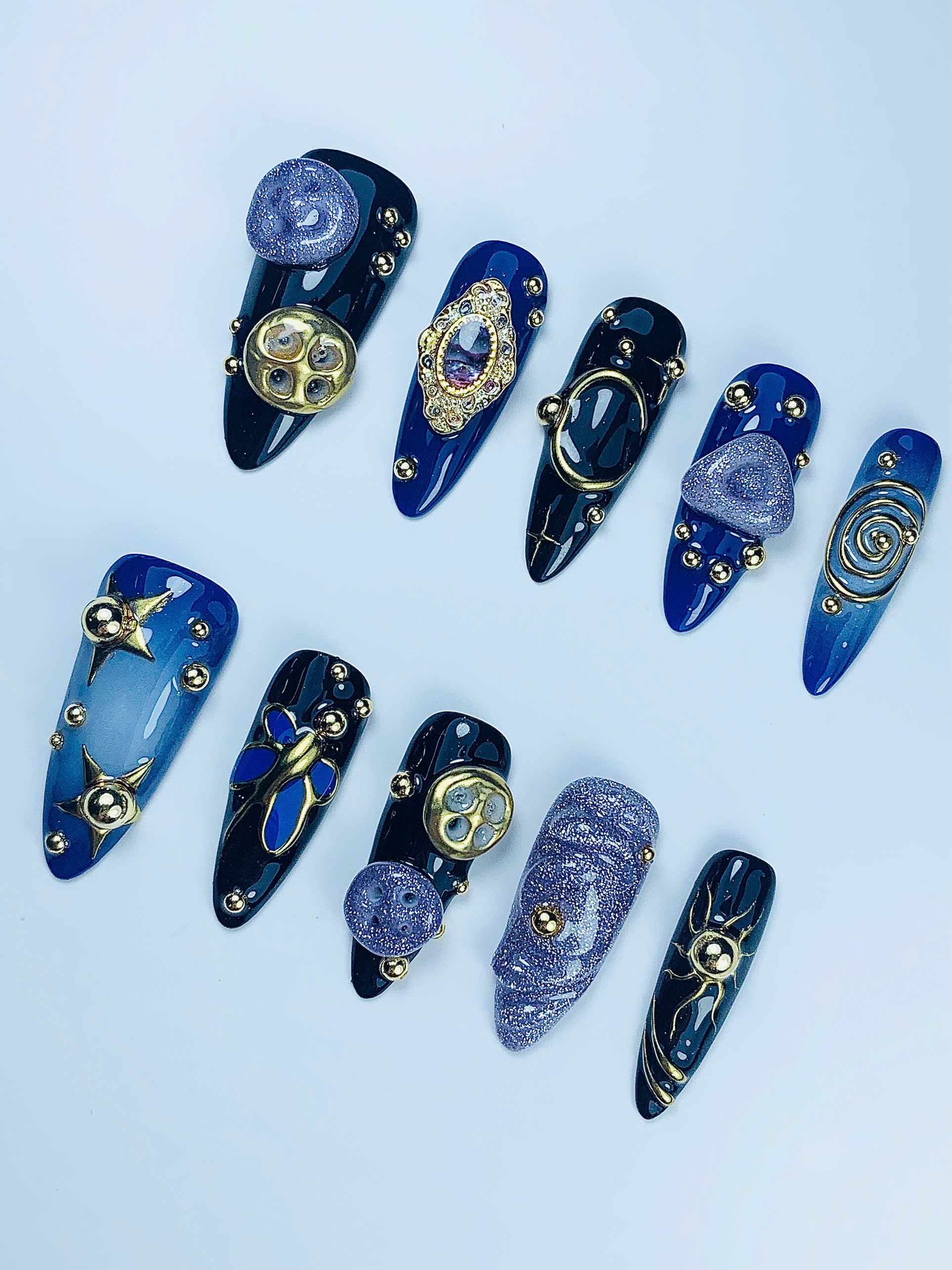 Galaxy Celestial Press On Nail Set Handmade Luxury Cosmic Jewelry Design