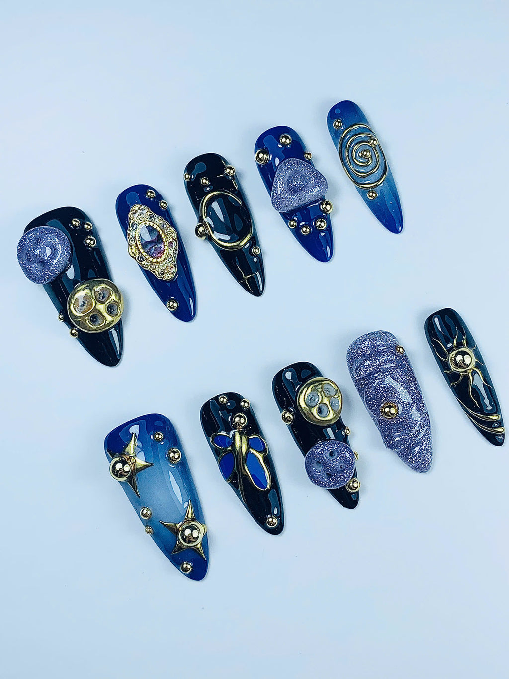 Galaxy Celestial Press On Nail Set Handmade Luxury Cosmic Jewelry Design