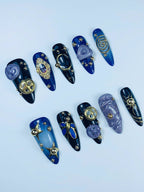 Galaxy Celestial Press On Nail Set Handmade Luxury Cosmic Jewelry Design