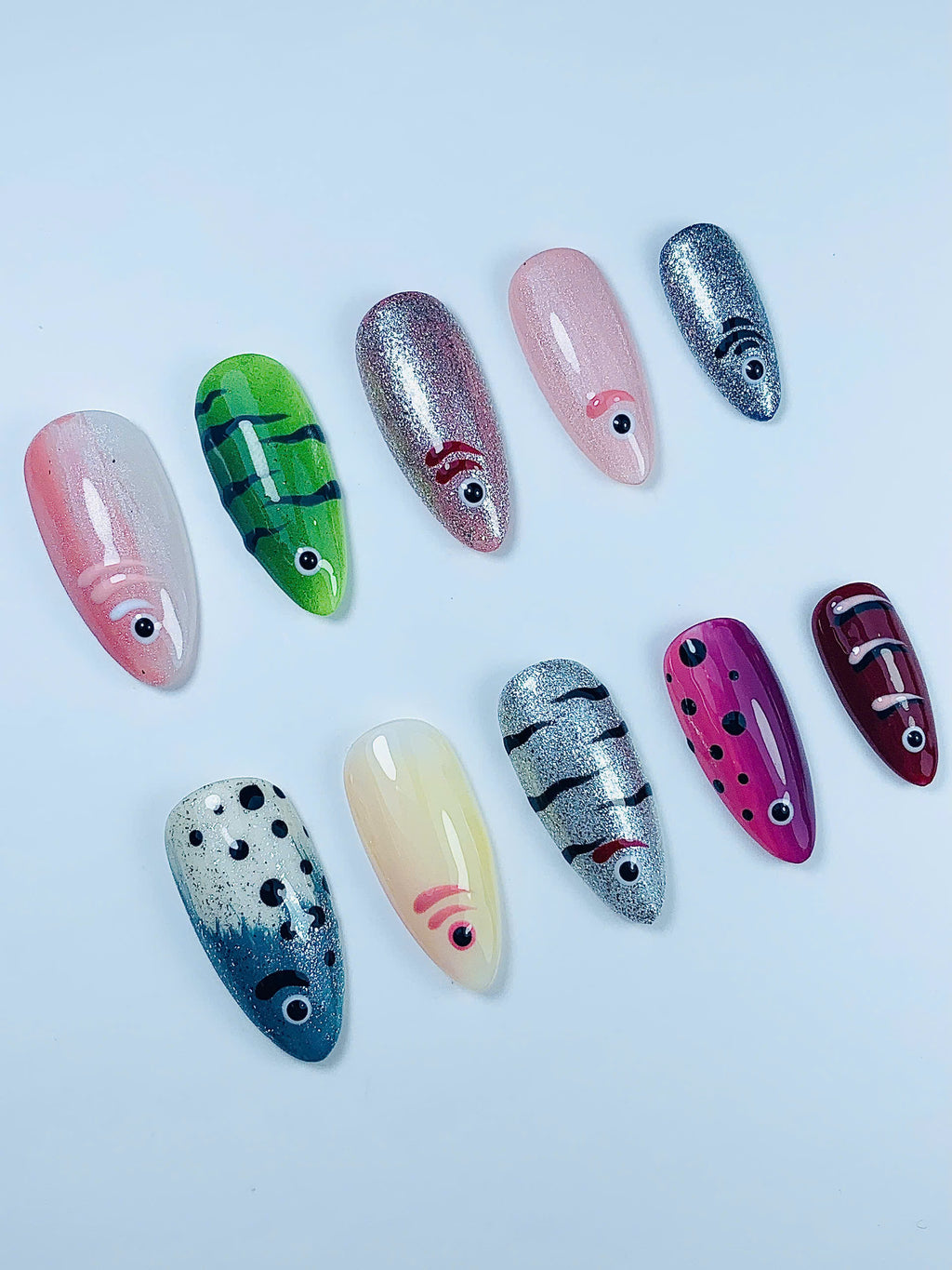 Whimsical Fish Art Handmade Press On Nail Set