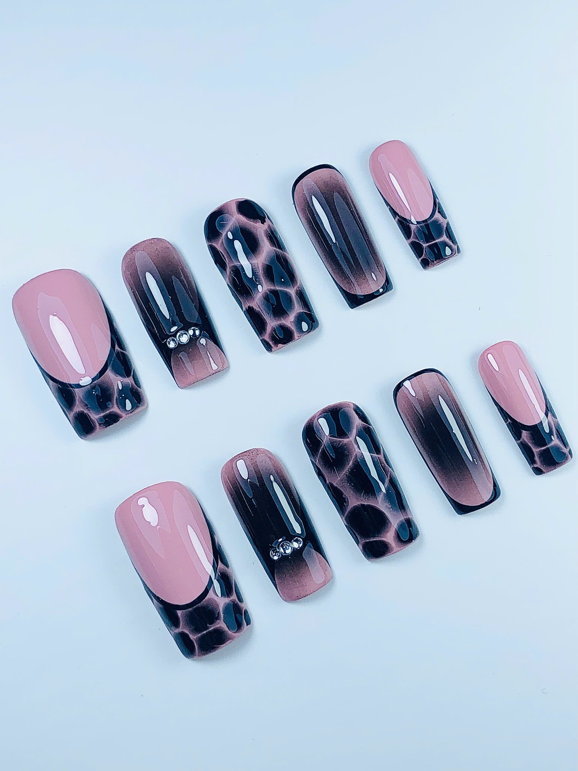 Luxury Pink Marble Handmade Press On Nail Set