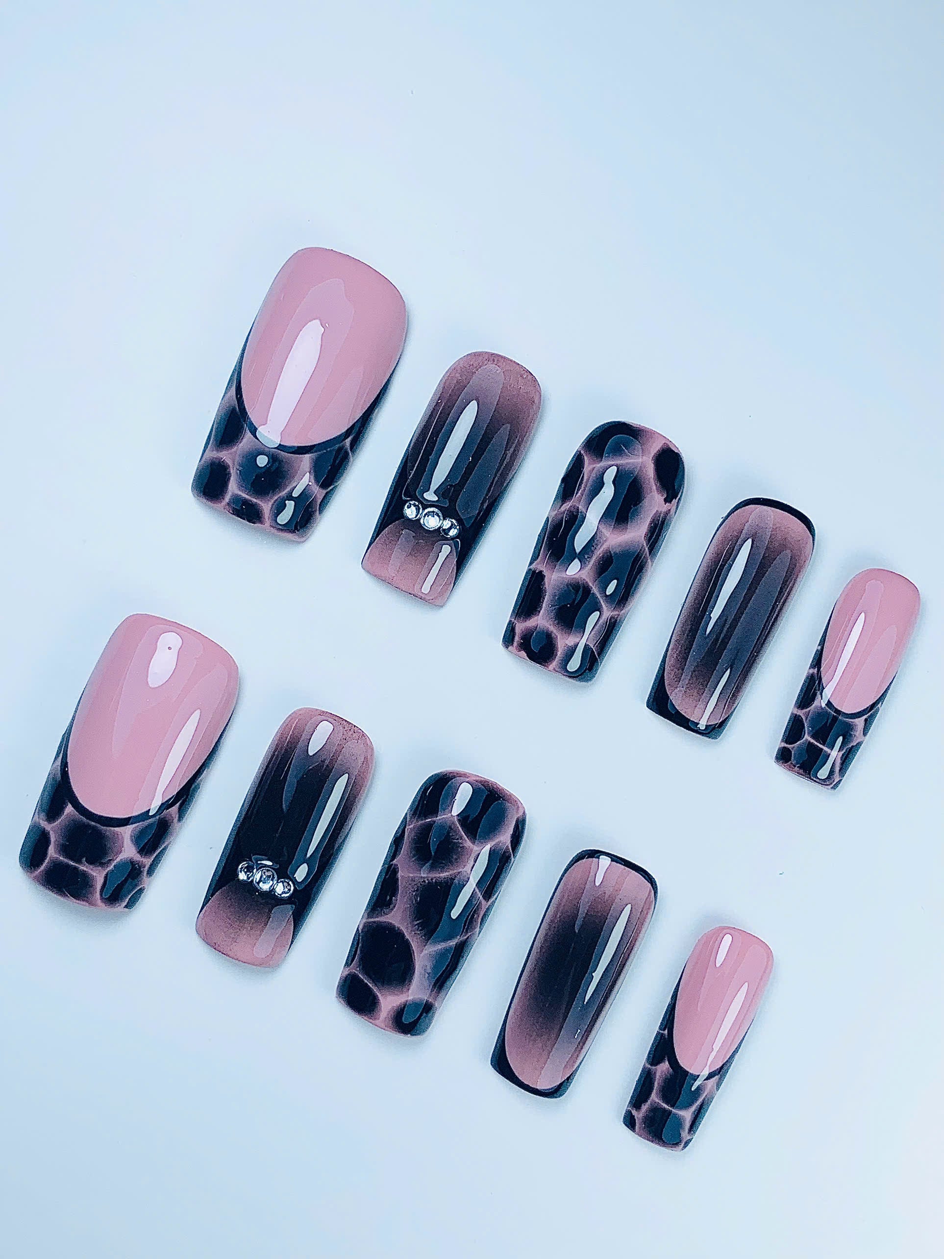 Luxury Pink Marble Handmade Press On Nail Set