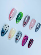 Whimsical Fish Art Handmade Press On Nail Set