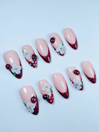 Ladybug Daisy French Press On Nail Set Handmade Cute Garden Design