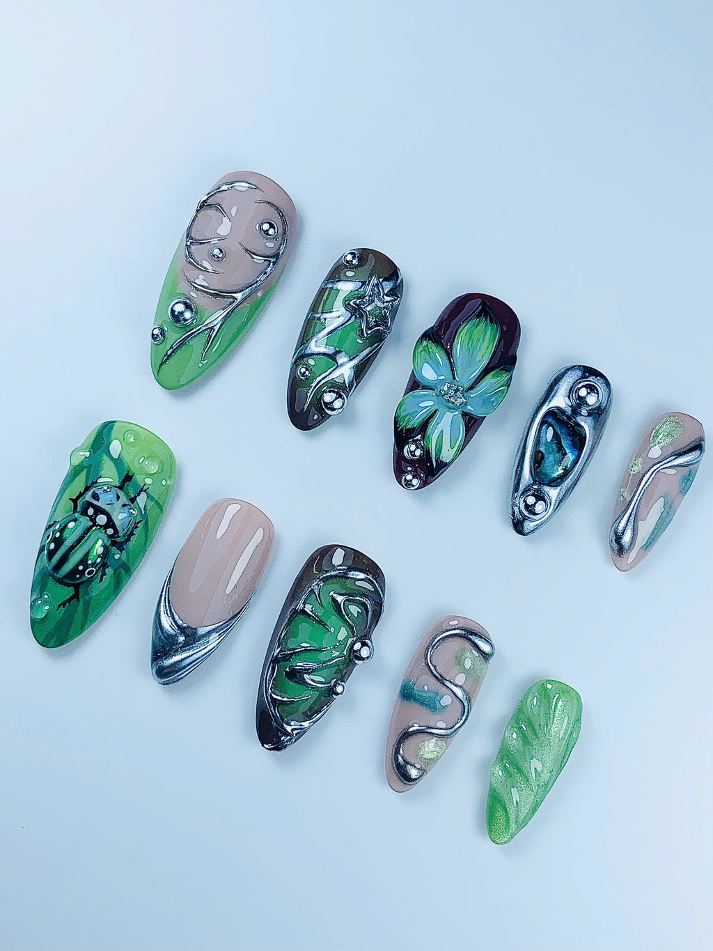 Luxury Botanical Beetle Handmade Press On Nail Set