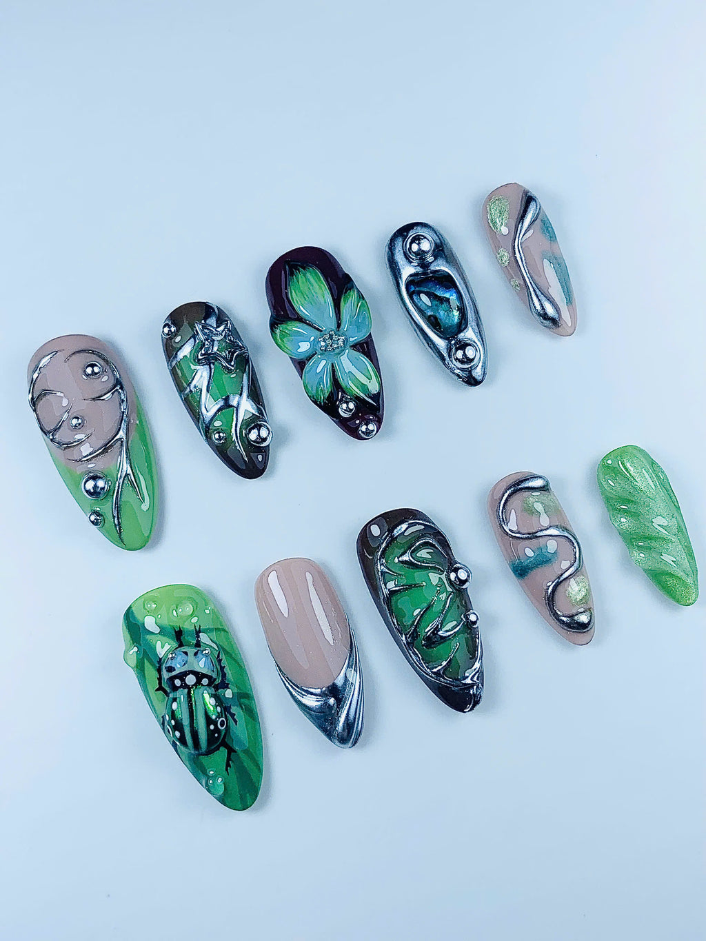Luxury Botanical Beetle Handmade Press On Nail Set