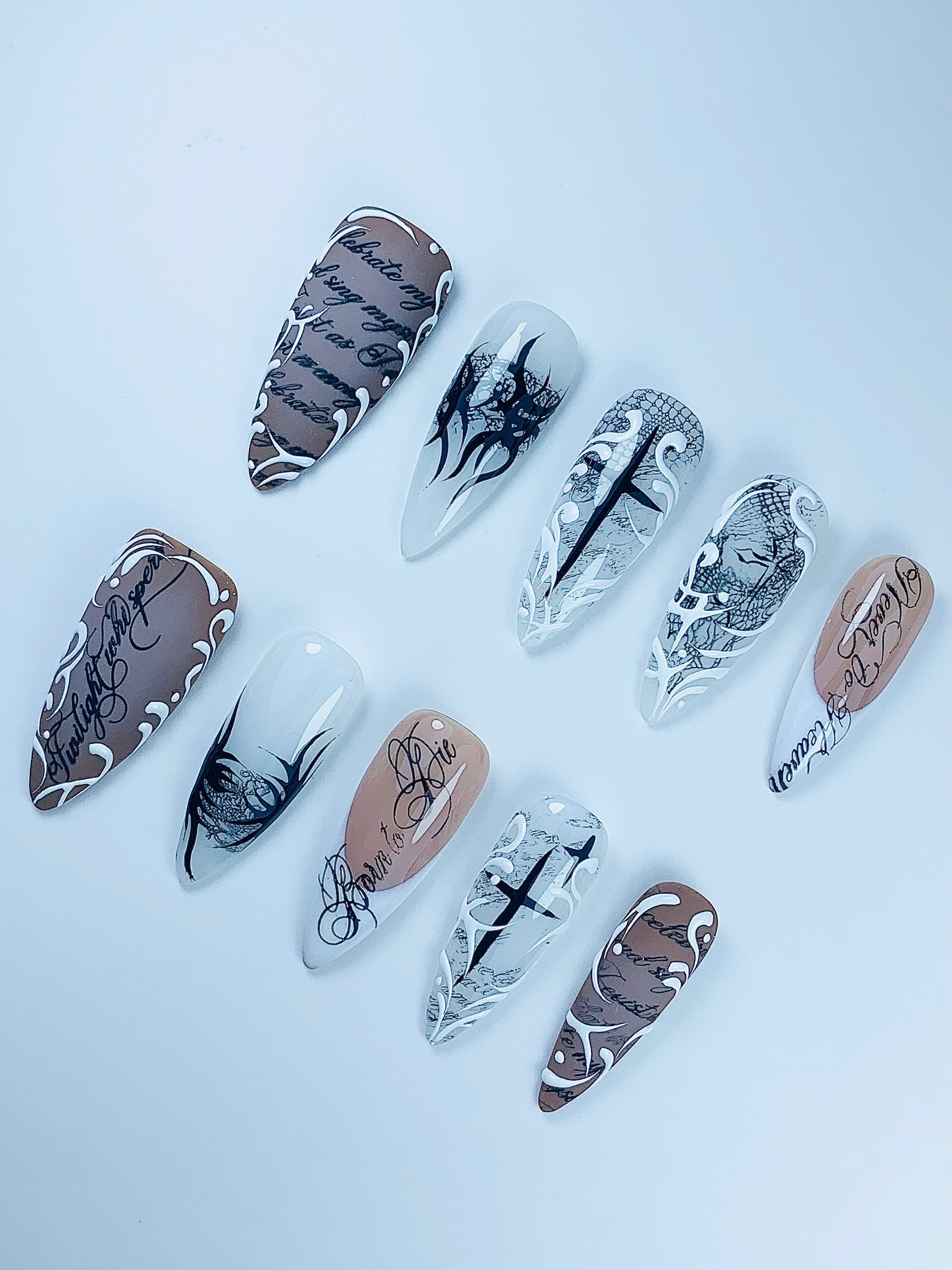 Vintage Gothic Calligraphy Handmade Press On Nail Set