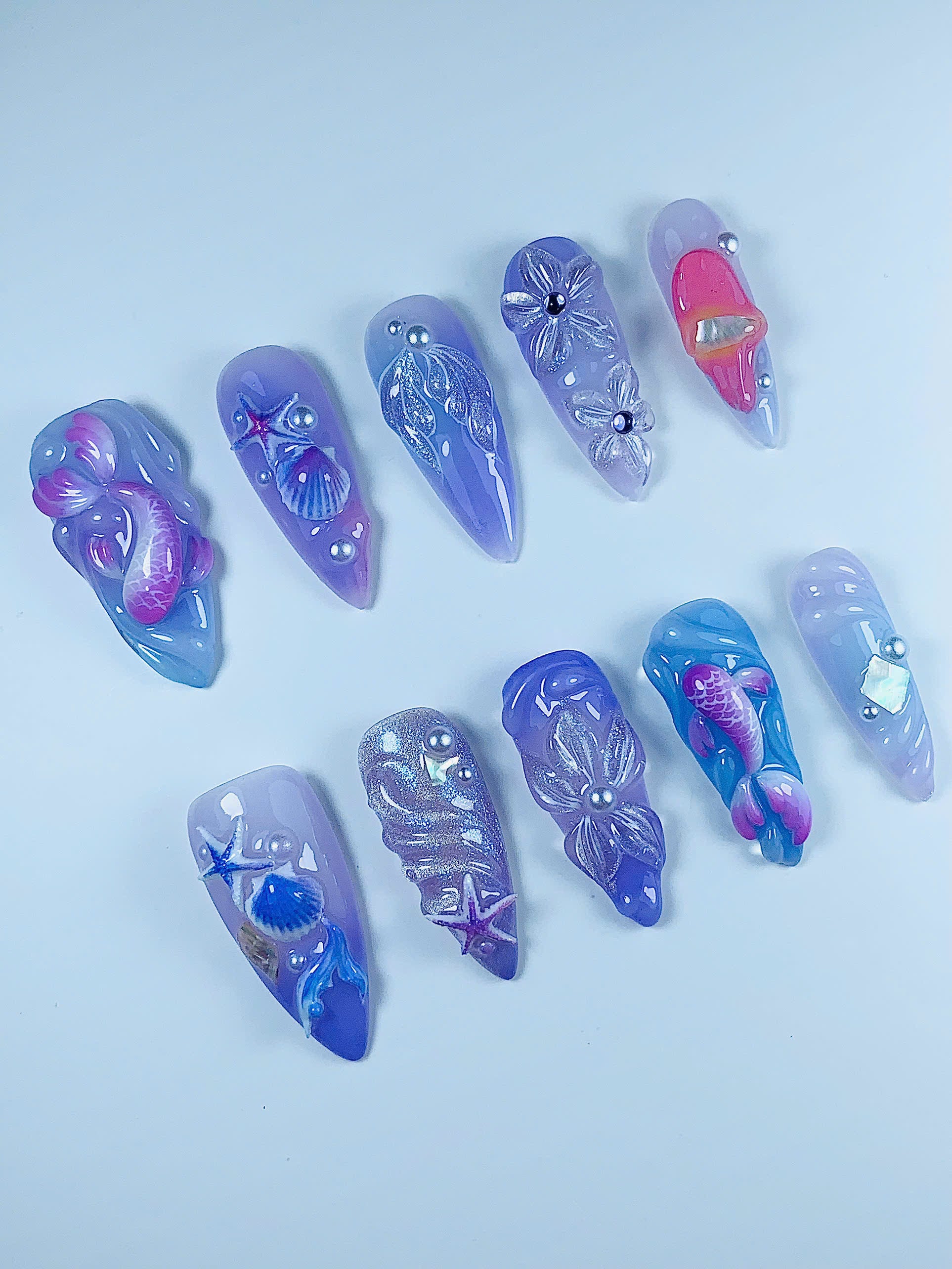 Fantasy Mermaid Ocean Handmade Press On Nail Set