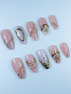 Blush Marble Gold Luxury Press On Nail Set