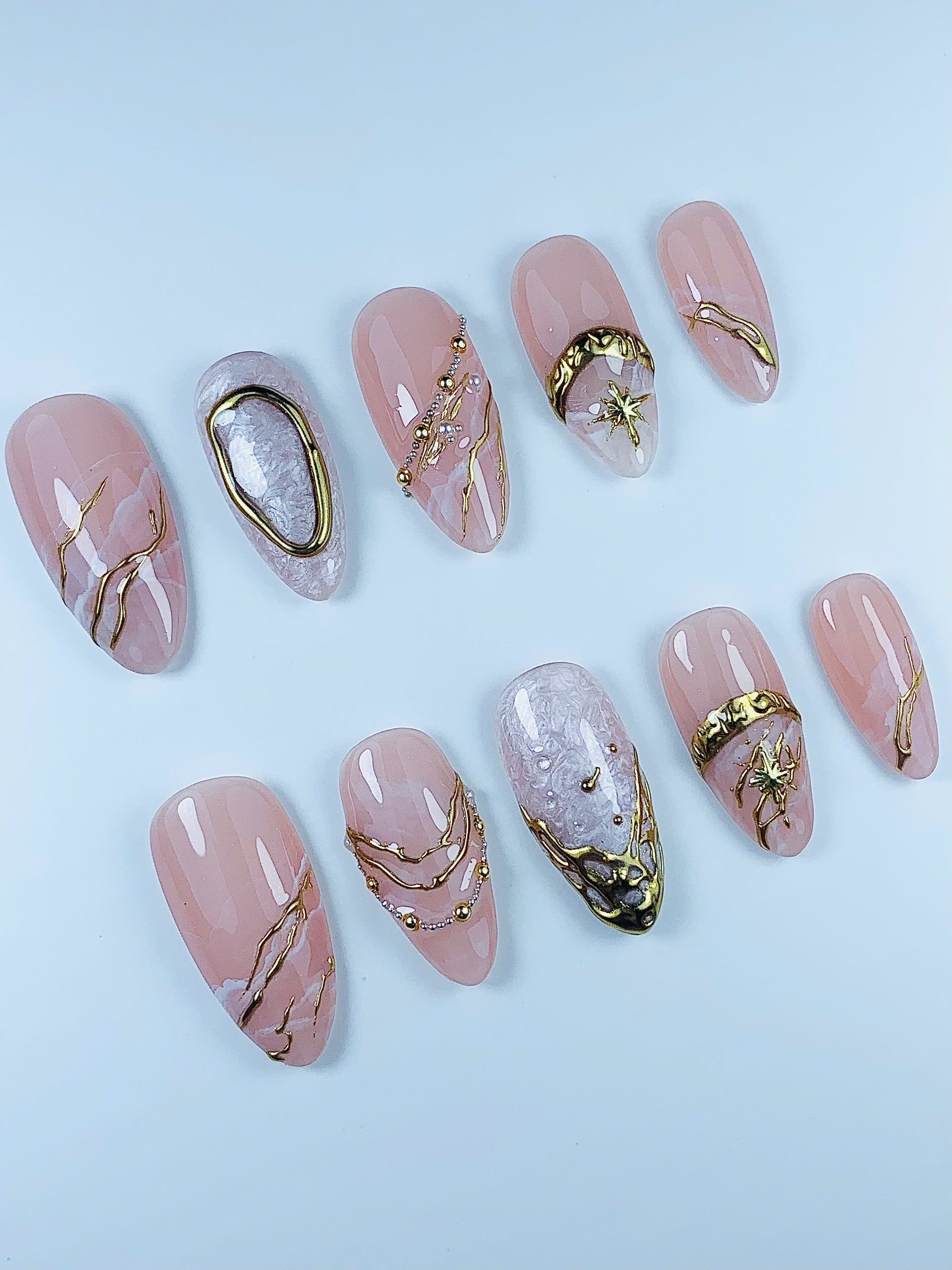 Blush Marble Gold Luxury Press On Nail Set