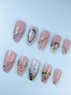 Blush Marble Gold Luxury Press On Nail Set