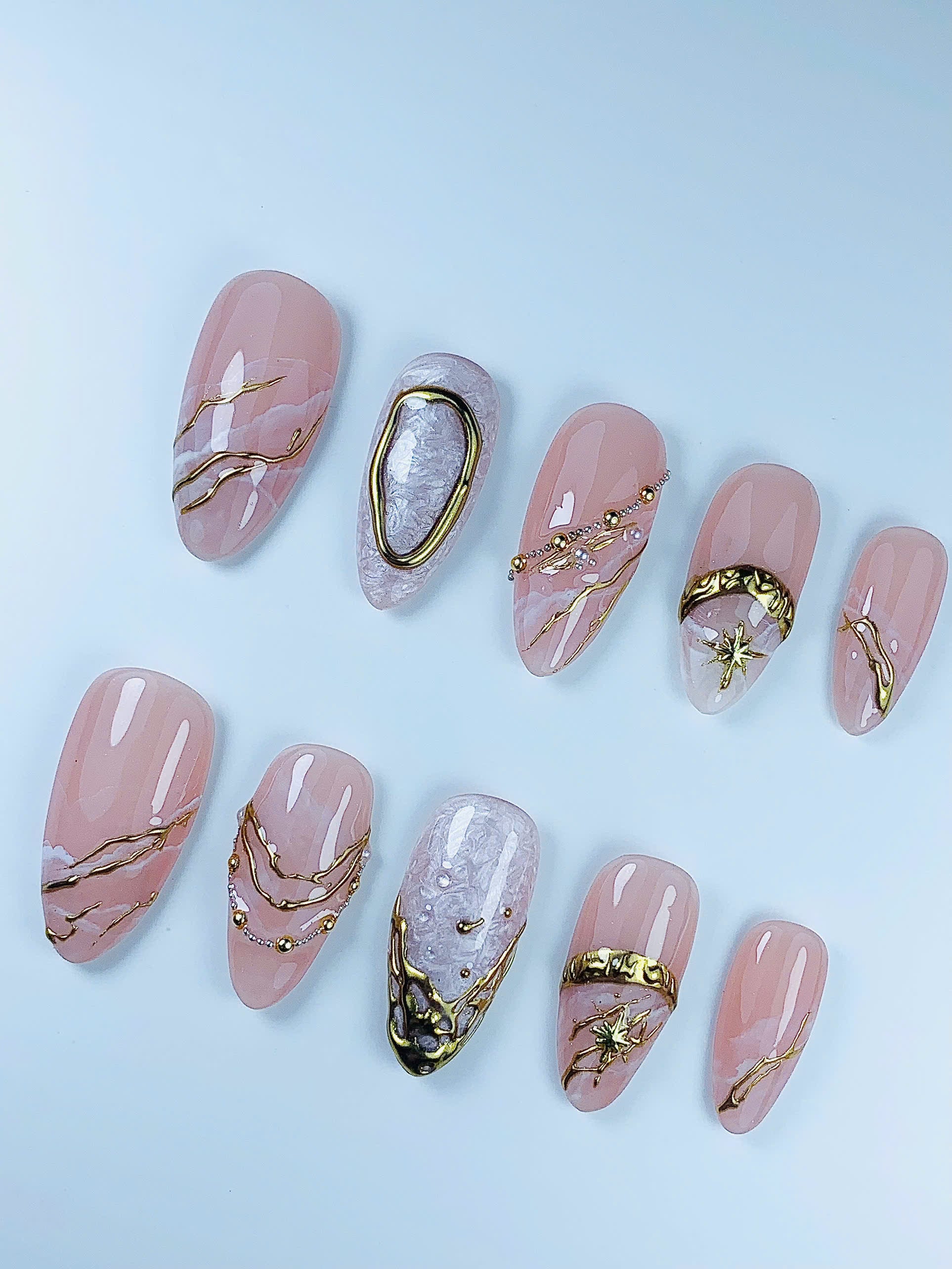 Blush Marble Gold Luxury Press On Nail Set
