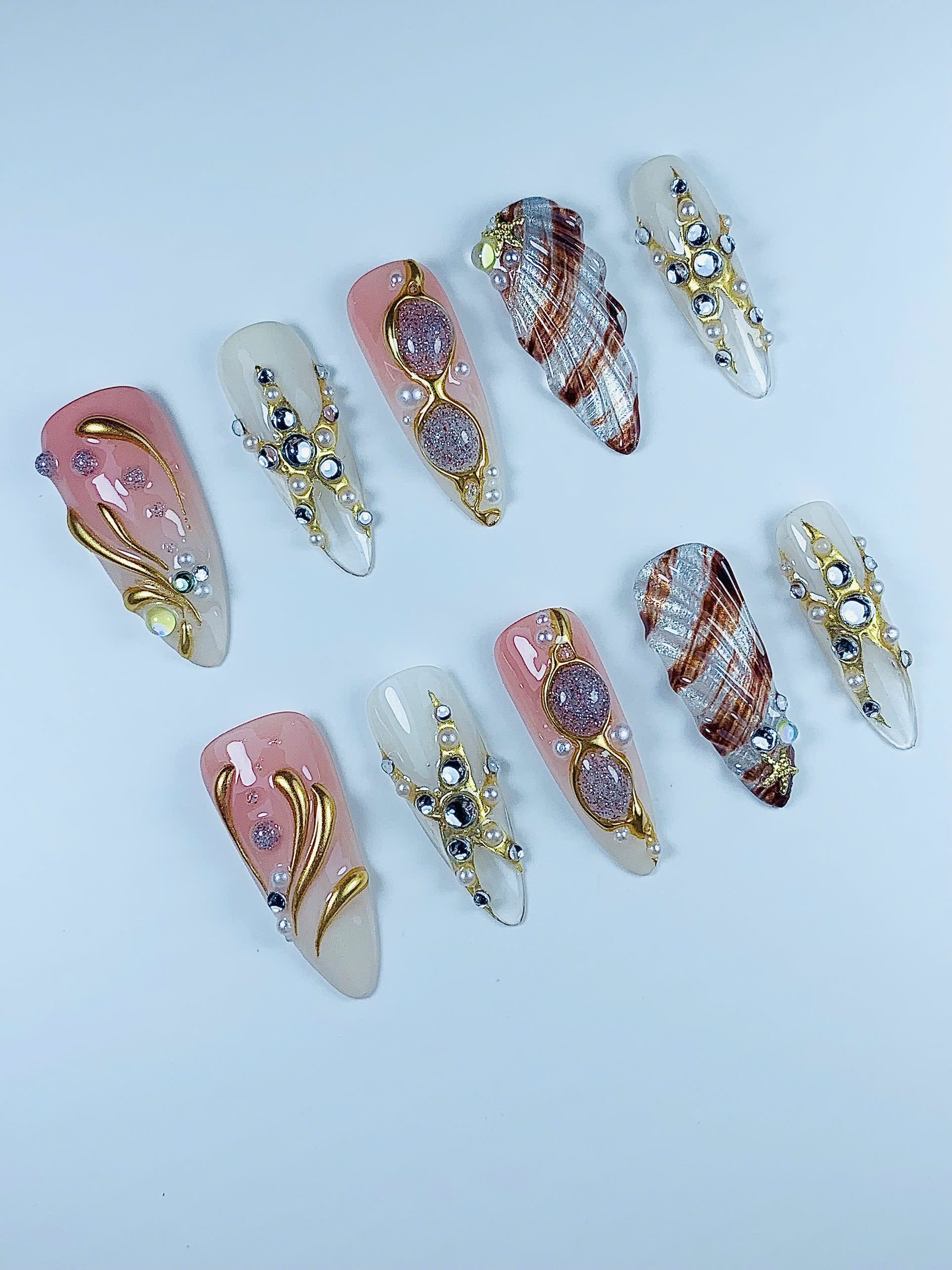 Bridal Coastal Elegance Handmade Press On Nail Set