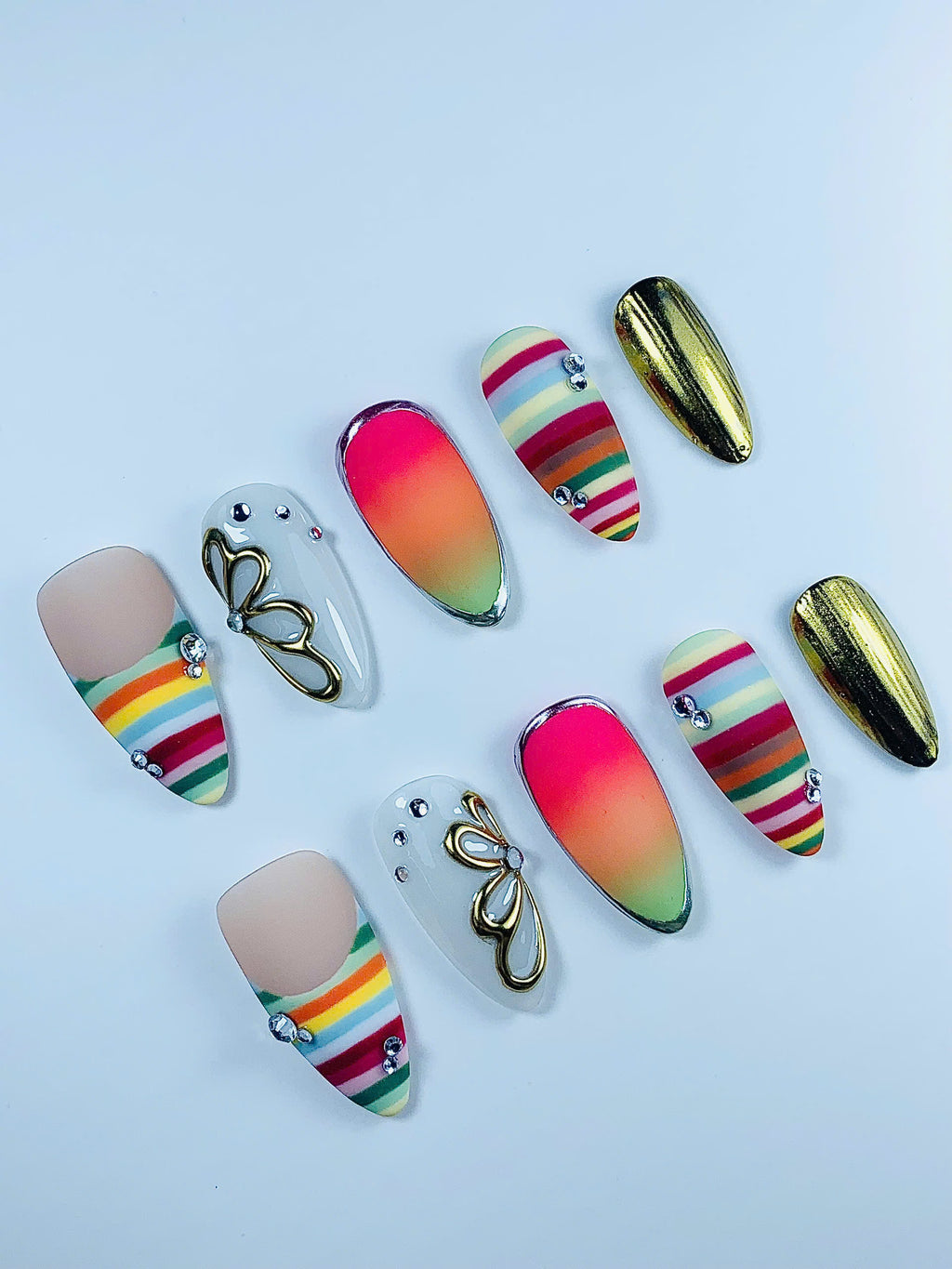 Rainbow Chrome Gradient Press On Nail Set