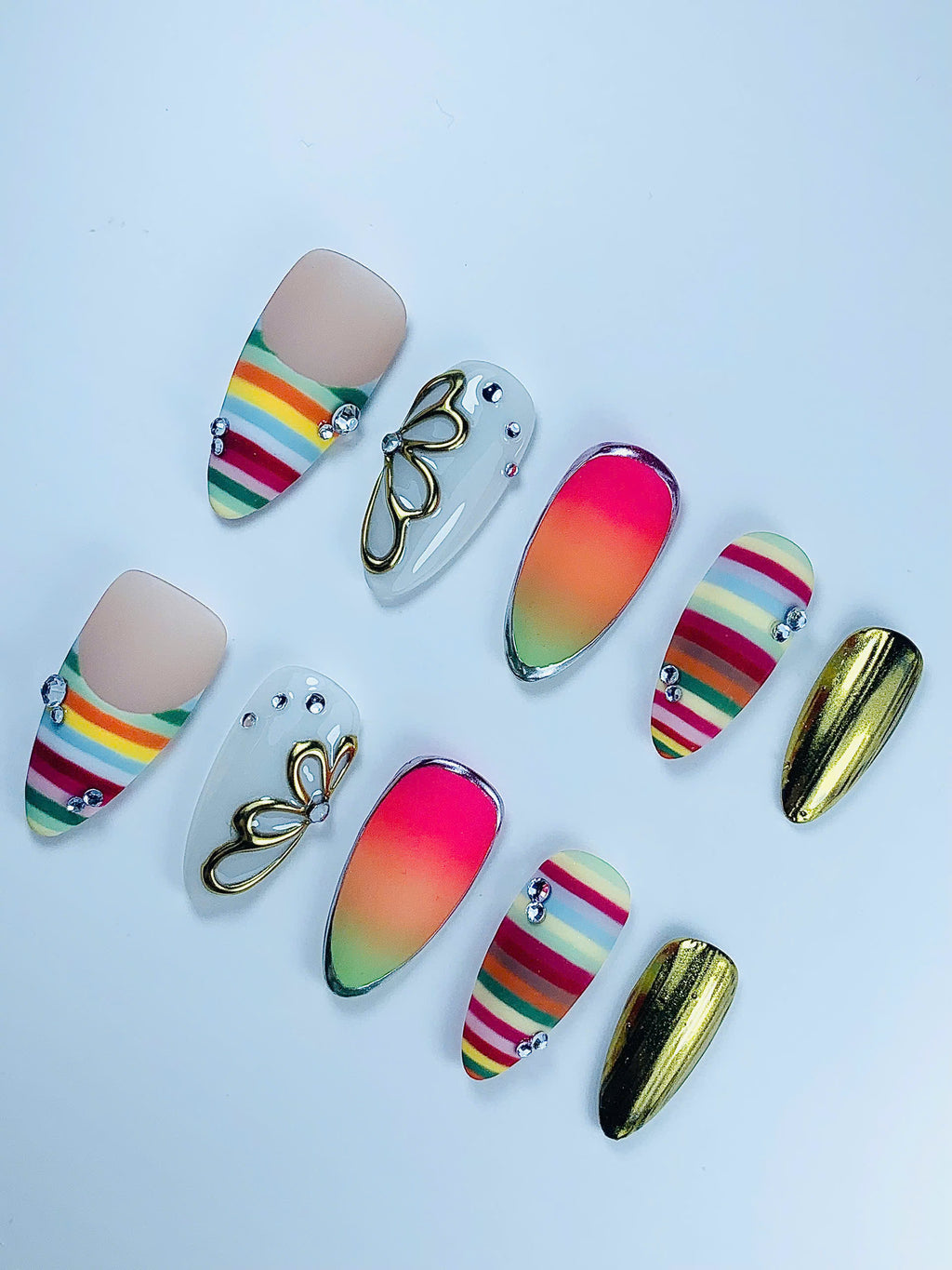 Rainbow Chrome Gradient Press On Nail Set