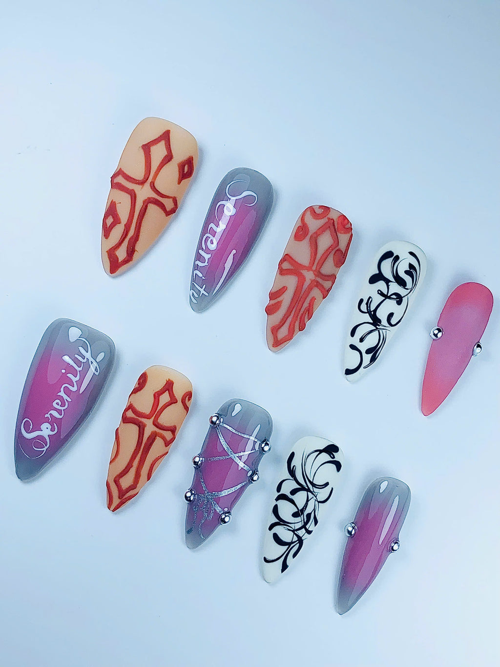 Gothic Serenity Cross Gradient Press On Nail Set