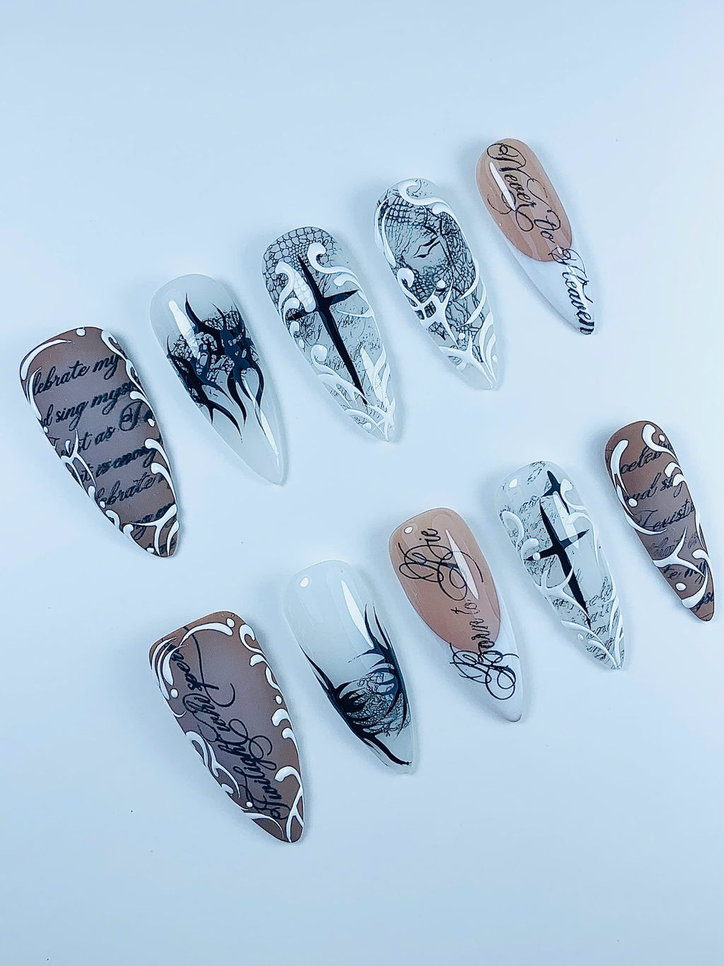 Vintage Gothic Calligraphy Handmade Press On Nail Set